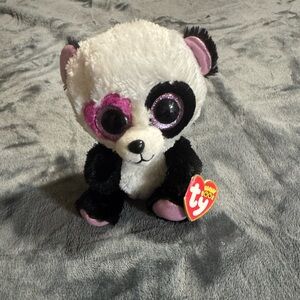 Ty Beanie Boo Mandy The Panda (Glitter Eyes) (6inch) with Pink and Black NWT